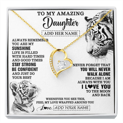 Forever Love Necklace 18K Yellow Gold Finish | 1 | Personalized To My Amazing Daughter Necklace From Dad Mom Mother White Tiger It A Big Hug Daughter Birthday Gifts Christmas Custom Gift Box Message Card | https://siriusteestore.