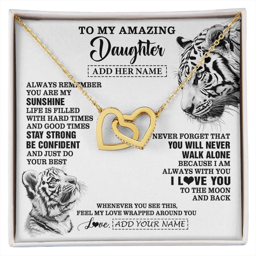 Interlocking Hearts Necklace 18K Yellow Gold Finish | 1 | Personalized To My Amazing Daughter Necklace From Dad Mom Mother White Tiger It A Big Hug Daughter Birthday Gifts Christmas Custom Gift Box Message Card | https://siriusteestore.