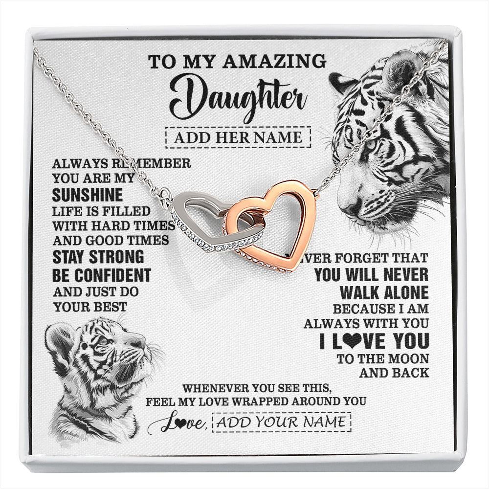 Interlocking Hearts Necklace Stainless Steel & Rose Gold Finish | 1 | Personalized To My Amazing Daughter Necklace From Dad Mom Mother White Tiger It A Big Hug Daughter Birthday Gifts Christmas Custom Gift Box Message Card | https://siriusteestore.