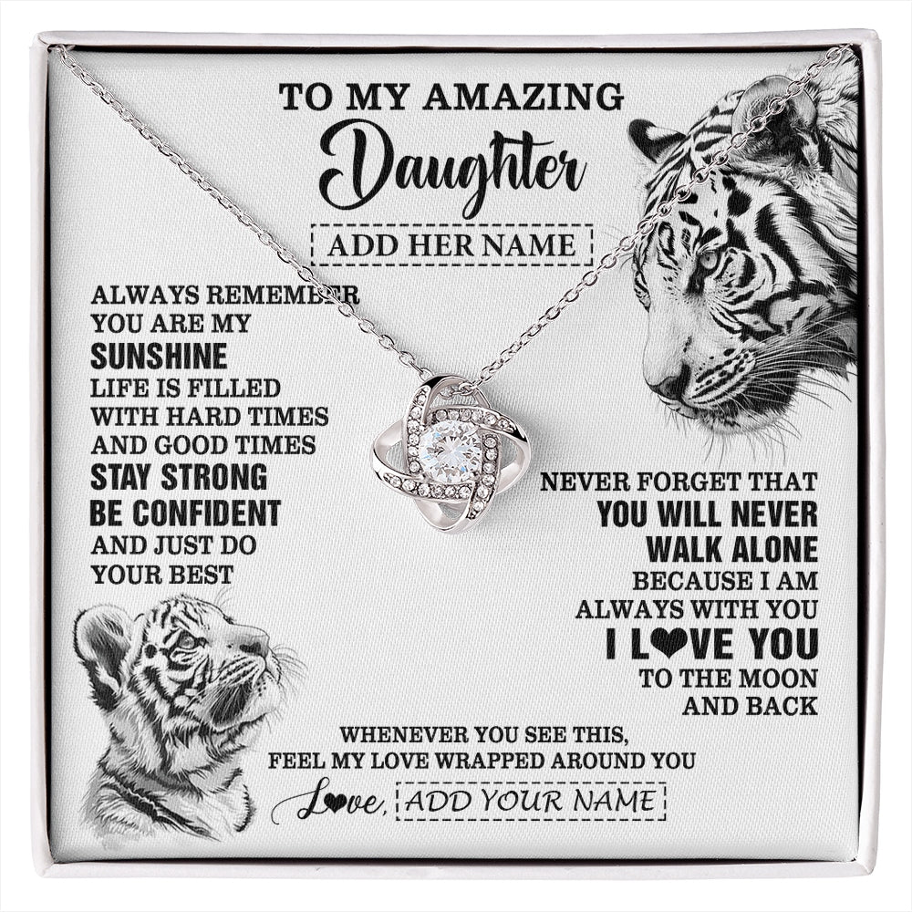 Love Knot Necklace 14K White Gold Finish | 1 | Personalized To My Amazing Daughter Necklace From Dad Mom Mother White Tiger It A Big Hug Daughter Birthday Gifts Christmas Custom Gift Box Message Card | https://siriusteestore.