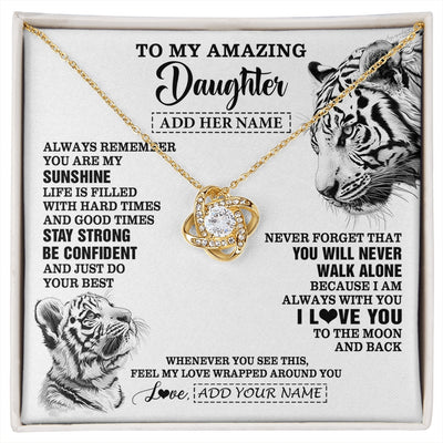 Love Knot Necklace 18K Yellow Gold Finish | 1 | Personalized To My Amazing Daughter Necklace From Dad Mom Mother White Tiger It A Big Hug Daughter Birthday Gifts Christmas Custom Gift Box Message Card | https://siriusteestore.