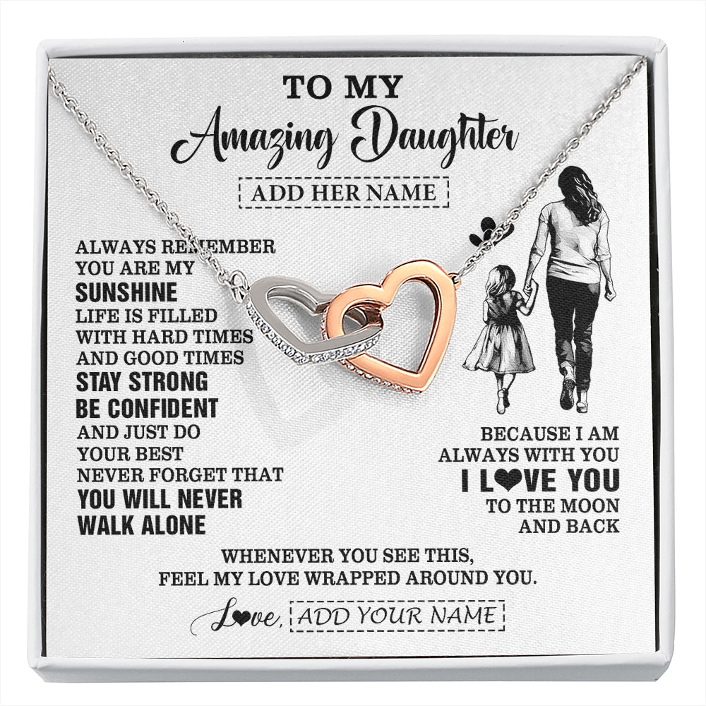 Interlocking Hearts Necklace Stainless Steel & Rose Gold Finish | 1 | Personalized To My Amazing Daughter Necklace From Mom Mother Woman It A Big Hug Daughter Birthday Gifts Graduation Christmas Custom Gift Box Message Card | https://siriusteestore.