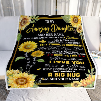 Personalized To My Amazing Daughter Sunflower Blanket From Mom Dad Mother My Sunshine Daughter Birthday Gifts Graduation Christmas Customized Fleece Blanket | siriusteestore