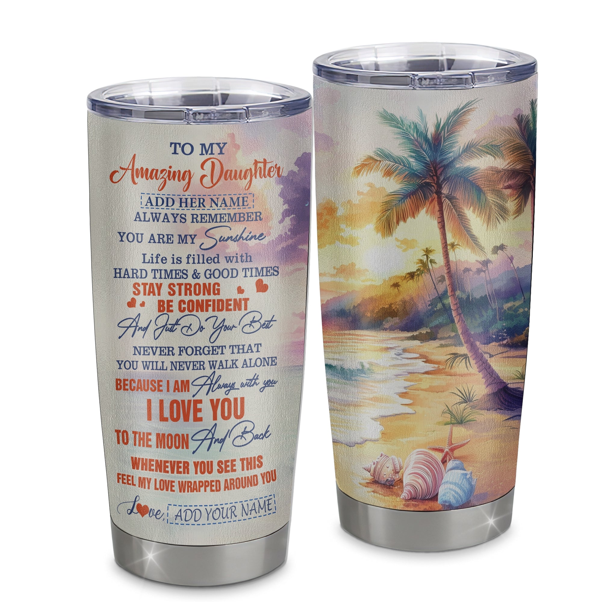 Personalized To My Amazing Daughter Tumbler From Dad Mom Mother Beach It A Big Hug Daughter Birthday Gifts Graduation Christmas Custom Stainless Steel Travel Mug | siriusteestore