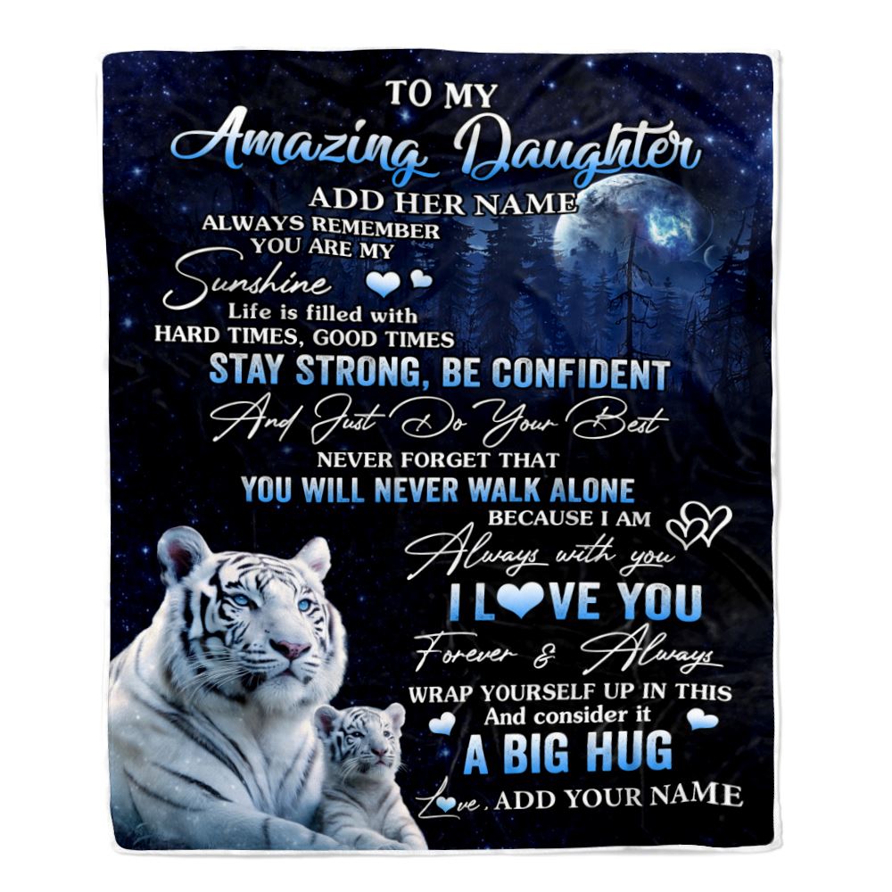 Personalized To My Amazing Daughter White Tiger Blanket From Mom Dad Mother My Sunshine Daughter Birthday Gifts Graduation Christmas Customized Fleece Blanket | siriusteestore