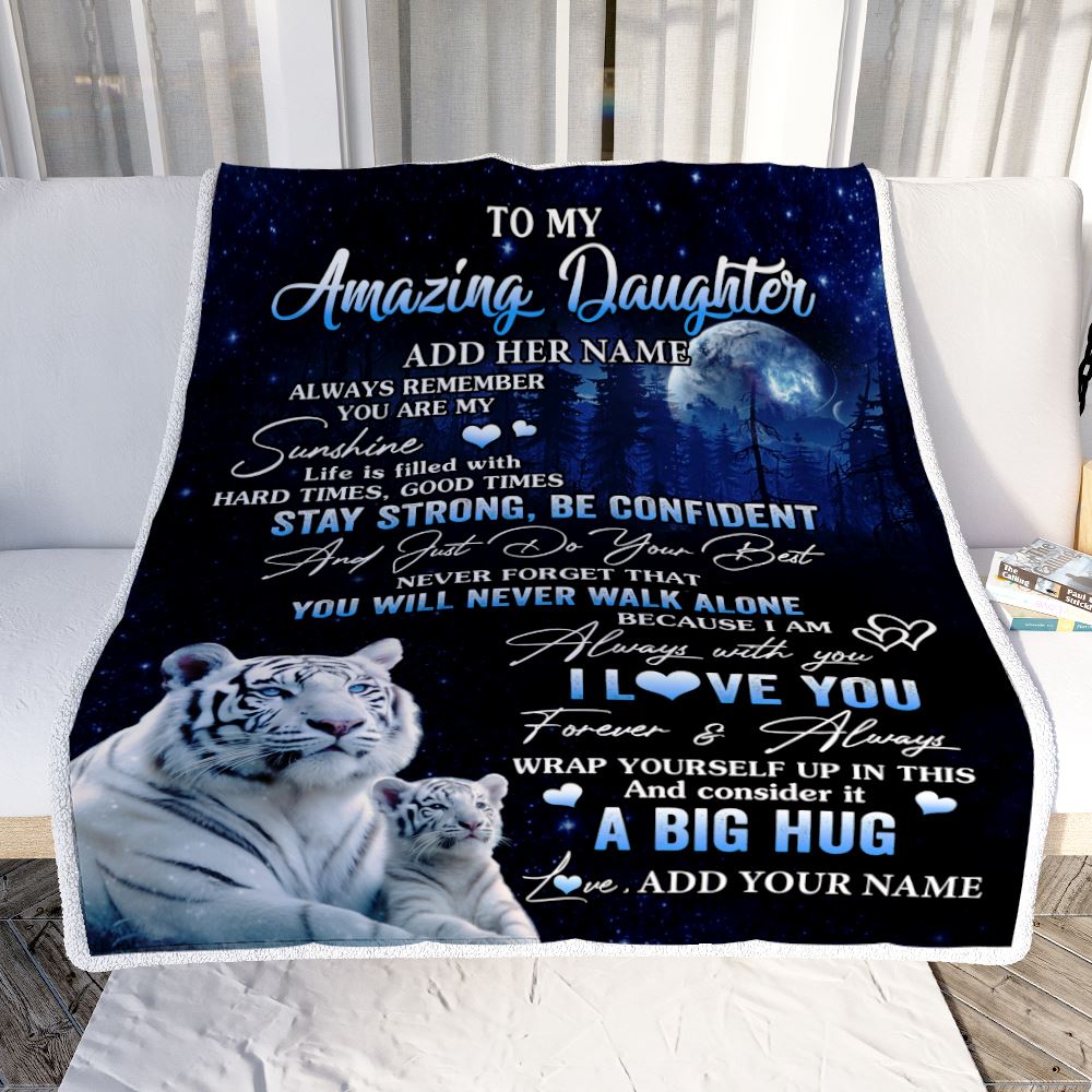Personalized To My Amazing Daughter White Tiger Blanket From Mom Dad Mother My Sunshine Daughter Birthday Gifts Graduation Christmas Customized Fleece Blanket | siriusteestore