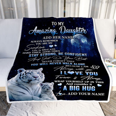 Personalized To My Amazing Daughter White Tiger Blanket From Mom Dad Mother My Sunshine Daughter Birthday Gifts Graduation Christmas Customized Fleece Blanket | siriusteestore