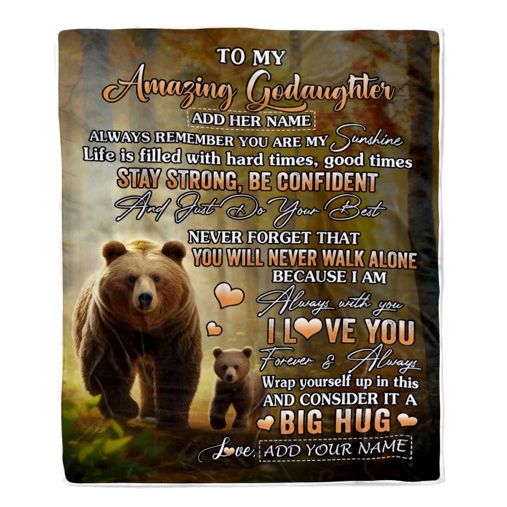 Personalized To My Amazing Goddaughter Bear Blanket From Godmother Uncle My Sunshine Goddaughter Birthday Gifts Graduation Christmas Customized Fleece Blanket | siriusteestore