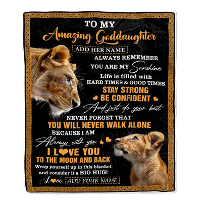 Personalized To My Amazing Goddaughter Blanket From Godmother Aunt Lion It A Big Hug Goddaughter Birthday Gifts Graduation Christmas Custom Fleece Blanket | siriusteestore