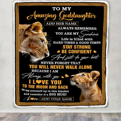 Personalized To My Amazing Goddaughter Blanket From Godmother Aunt Lion It A Big Hug Goddaughter Birthday Gifts Graduation Christmas Custom Fleece Blanket | siriusteestore