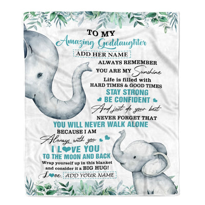 Personalized To My Amazing Goddaughter Blanket From Godmother Elephant It A Big Hug Goddaughter Birthday Gifts Graduation Christmas Custom Fleece Blanket | siriusteestore