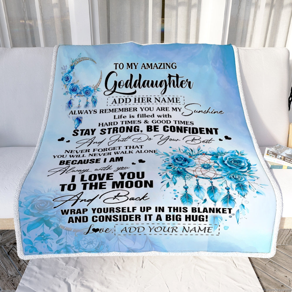 Personalized To My Amazing Goddaughter Blanket From Godmother Uncle Dream Catcher It A Big Hug Goddaughter Birthday Gifts Christmas Customized Fleece Blanket | siriusteestore