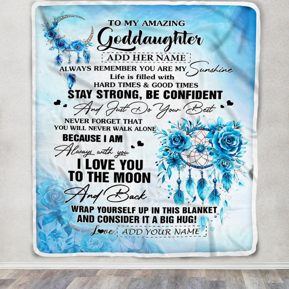 Personalized To My Amazing Goddaughter Blanket From Godmother Uncle Dream Catcher It A Big Hug Goddaughter Birthday Gifts Christmas Customized Fleece Blanket | siriusteestore