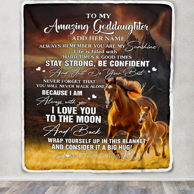 Personalized To My Amazing Goddaughter Blanket From Godmother Uncle Horse It A Big Hug Goddaughter Birthday Gifts Graduation Christmas Custom Fleece Blanket | siriusteestore
