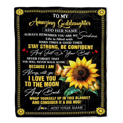 Personalized To My Amazing Goddaughter Blanket From Godmother Uncle Sunflower It A Big Hug Goddaughter Birthday Gifts Christmas Customized Fleece Blanket | siriusteestore