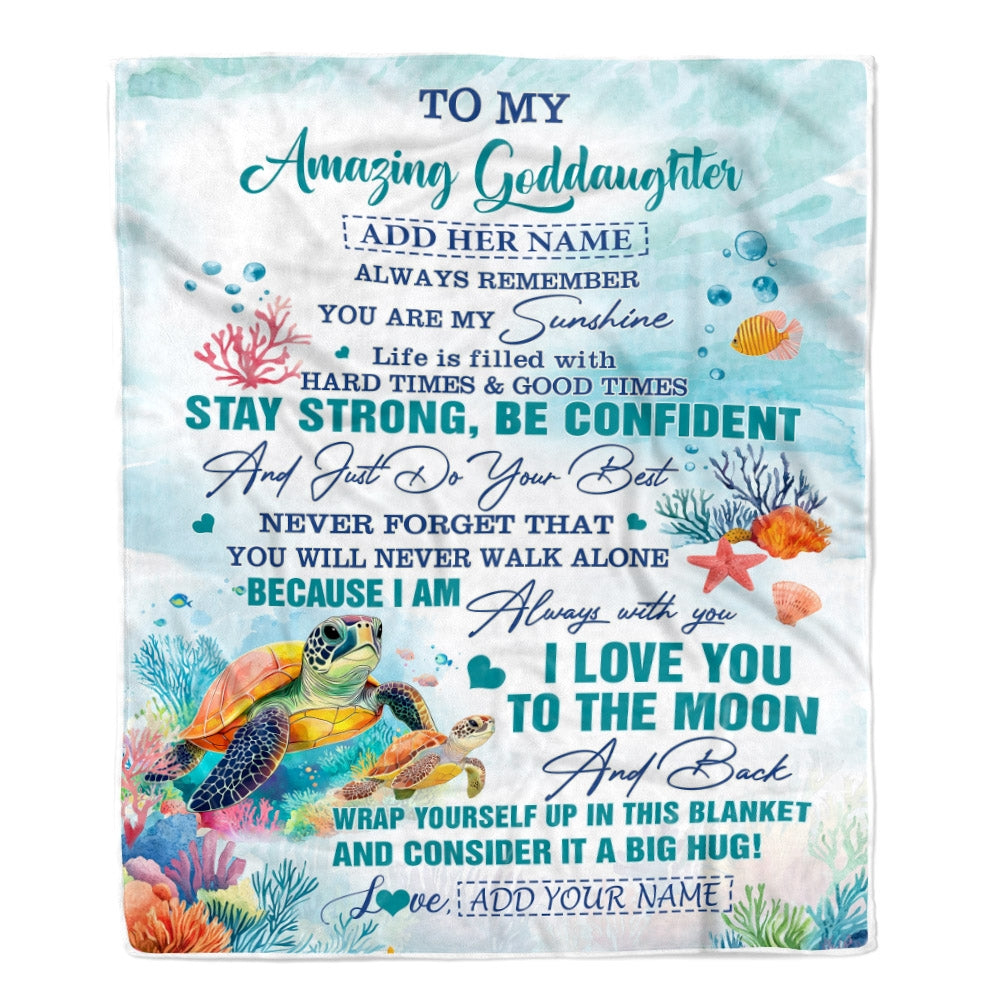 Personalized To My Amazing Goddaughter Blanket From Godmother Uncle Turtle It A Big Hug Goddaughter Birthday Gifts Graduation Christmas Custom Fleece Blanket | siriusteestore