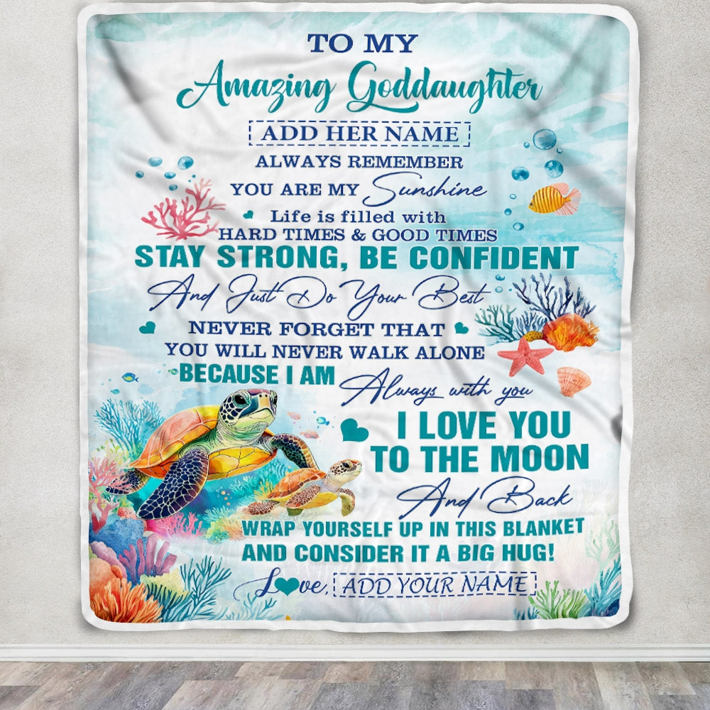 Personalized To My Amazing Goddaughter Blanket From Godmother Uncle Turtle It A Big Hug Goddaughter Birthday Gifts Graduation Christmas Custom Fleece Blanket | siriusteestore