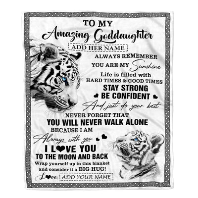 Personalized To My Amazing Goddaughter Blanket From Godmother Uncle White Tiger It A Big Hug Goddaughter Birthday Gifts Christmas Customized Fleece Blanket | siriusteestore