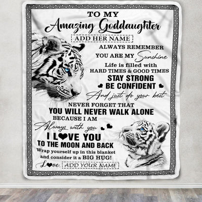 Personalized To My Amazing Goddaughter Blanket From Godmother Uncle White Tiger It A Big Hug Goddaughter Birthday Gifts Christmas Customized Fleece Blanket | siriusteestore