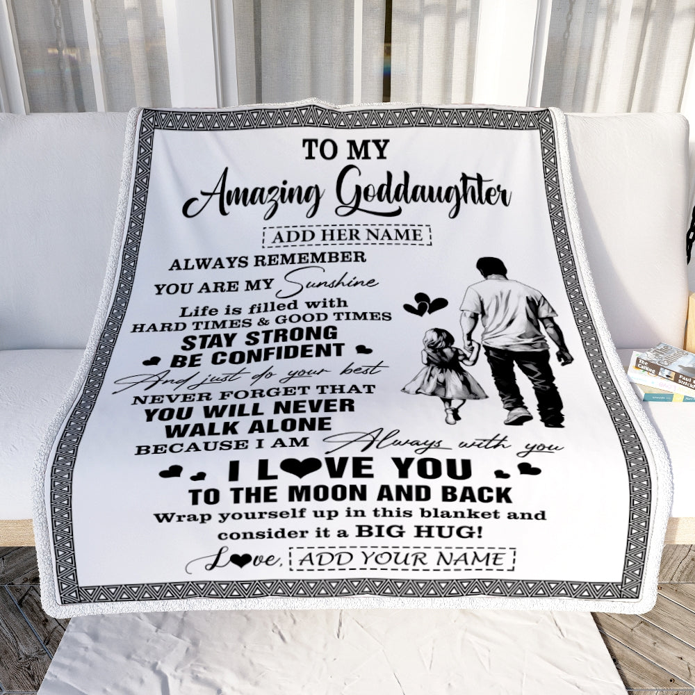 Personalized To My Amazing Goddaughter Blanket From Uncle Godfather Man It A Big Hug Goddaughter Birthday Gifts Graduation Christmas Custom Fleece Blanket | siriusteestore