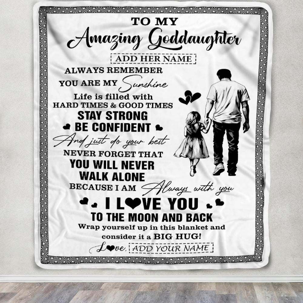 Personalized To My Amazing Goddaughter Blanket From Uncle Godfather Man It A Big Hug Goddaughter Birthday Gifts Graduation Christmas Custom Fleece Blanket | siriusteestore