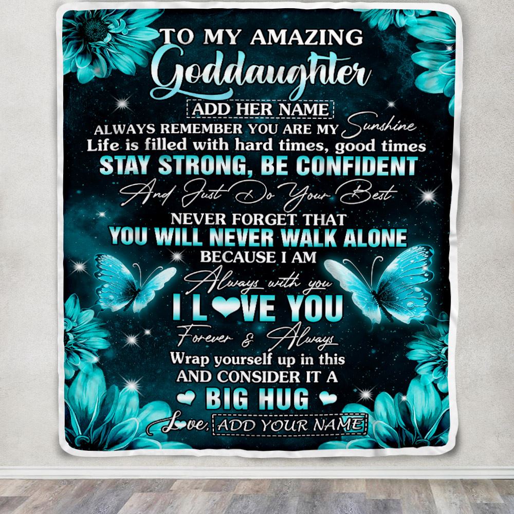 Personalized To My Amazing Goddaughter Butterfly Blanket From Godmother My Sunshine Goddaughter Birthday Gifts Graduation Christmas Customized Fleece Blanket | siriusteestore