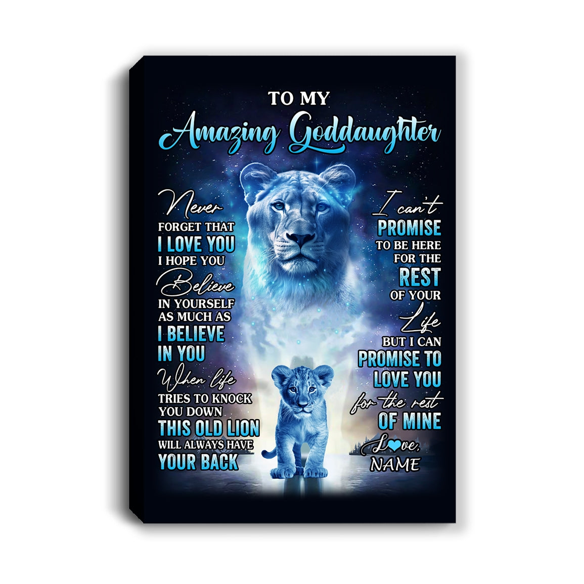 Personalized To My Amazing Goddaughter Canvas From Aunt Lion Never Forget I Love You Goddaughter Birthday Gifts Graduation Christmas Custom Wall Art Print Framed Canvas | siriusteestore