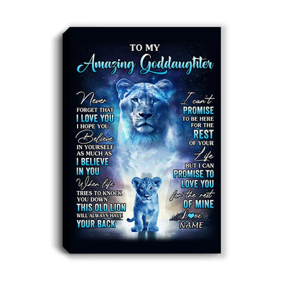 Personalized To My Amazing Goddaughter Canvas From Aunt Lion Never Forget I Love You Goddaughter Birthday Gifts Graduation Christmas Custom Wall Art Print Framed Canvas | siriusteestore