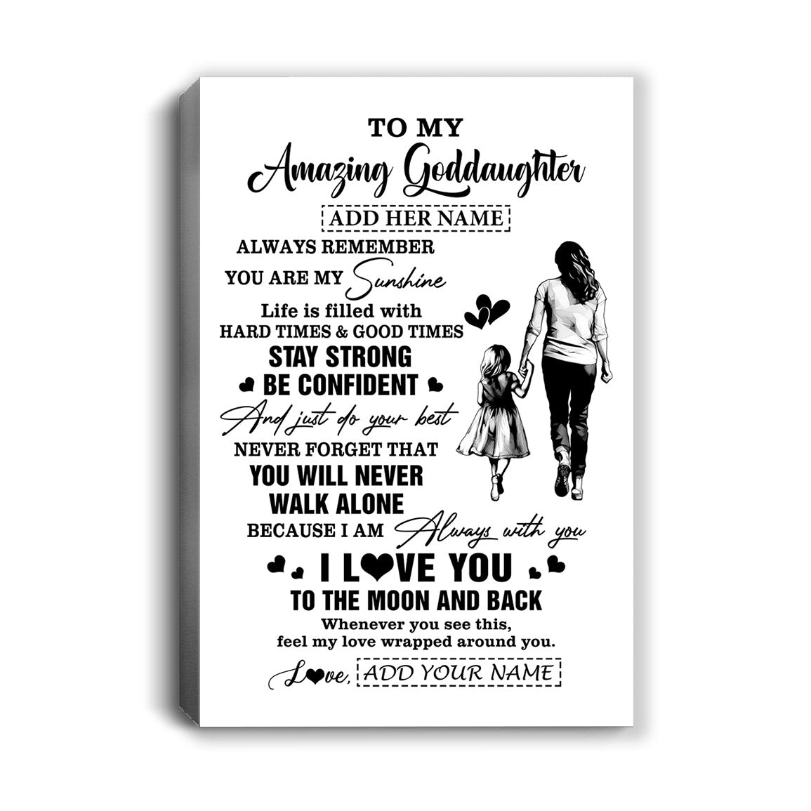 Personalized To My Amazing Goddaughter Canvas From Godmother Aunt Woman It A Big Hug Goddaughter Birthday Gifts Graduation Christmas Custom Wall Art Framed Canvas | siriusteestore
