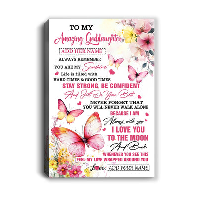 Personalized To My Amazing Goddaughter Canvas From Godmother Uncle Butterfly It A Big Hug Goddaughter Birthday Gifts Christmas Customized Wall Art Framed Canvas | siriusteestore