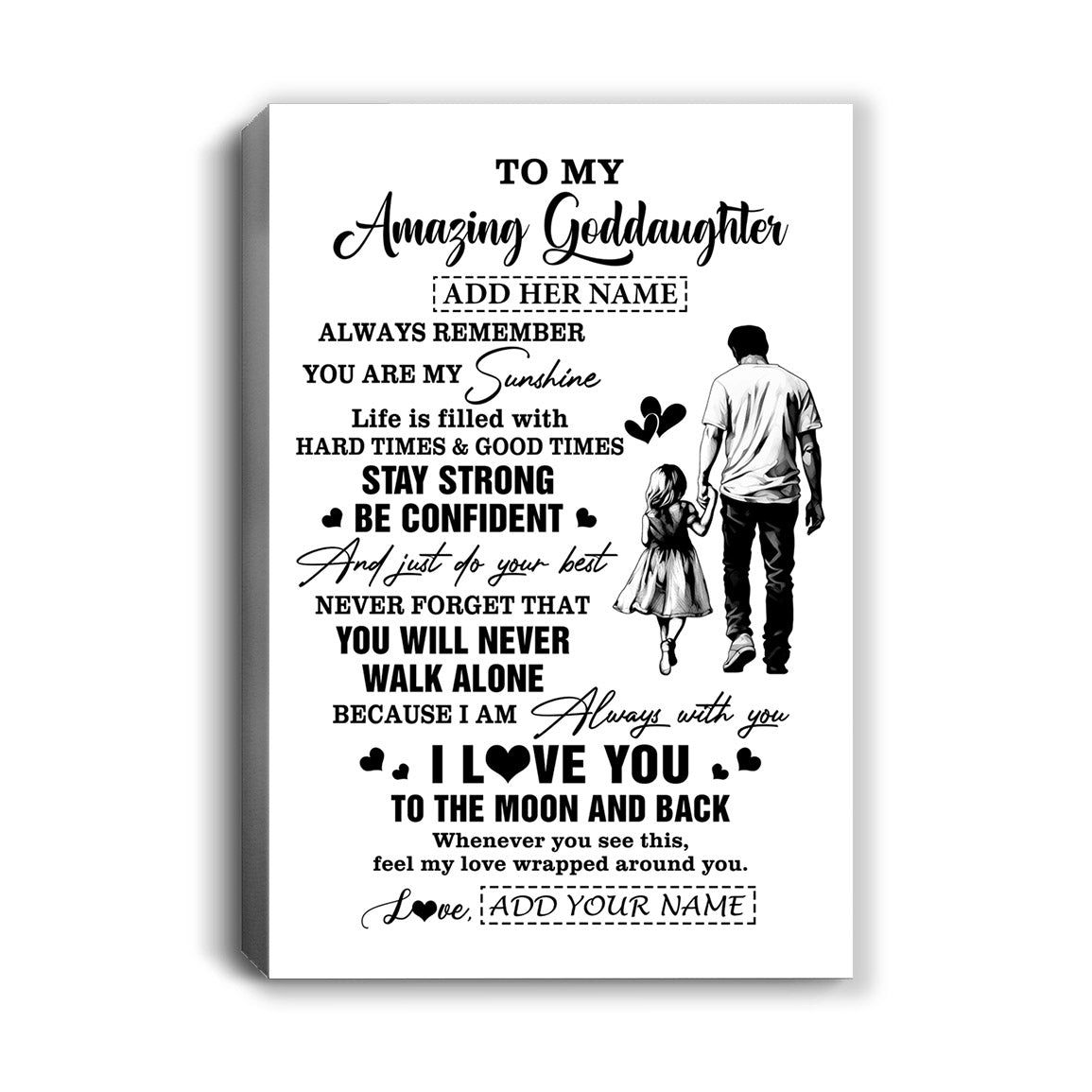 Personalized To My Amazing Goddaughter Canvas From Uncle Godfather Man It A Big Hug Goddaughter Birthday Gifts Graduation Christmas Custom Wall Art Framed Canvas | siriusteestore