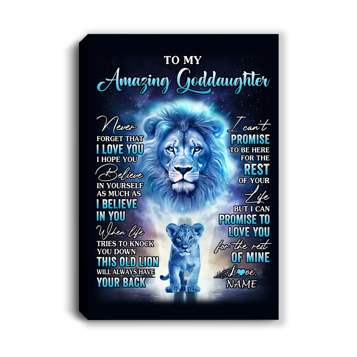 Personalized To My Amazing Goddaughter Canvas From Uncle Lion Never Forget I Love You Goddaughter Birthday Gifts Graduation Christmas Custom Wall Art Print Framed Canvas | siriusteestore