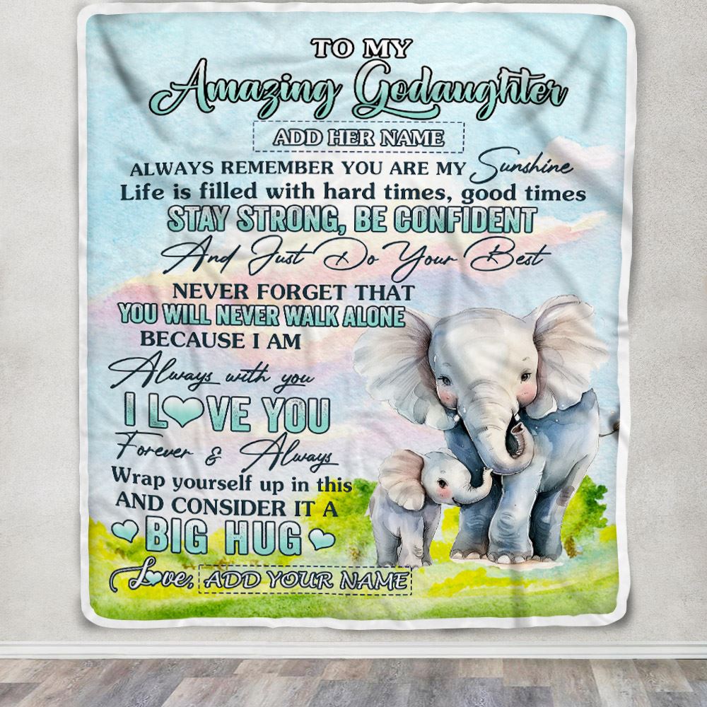 Personalized To My Amazing Goddaughter Elephant Blanket From Godmother My Sunshine Goddaughter Birthday Gifts Graduation Christmas Customized Fleece Blanket | siriusteestore