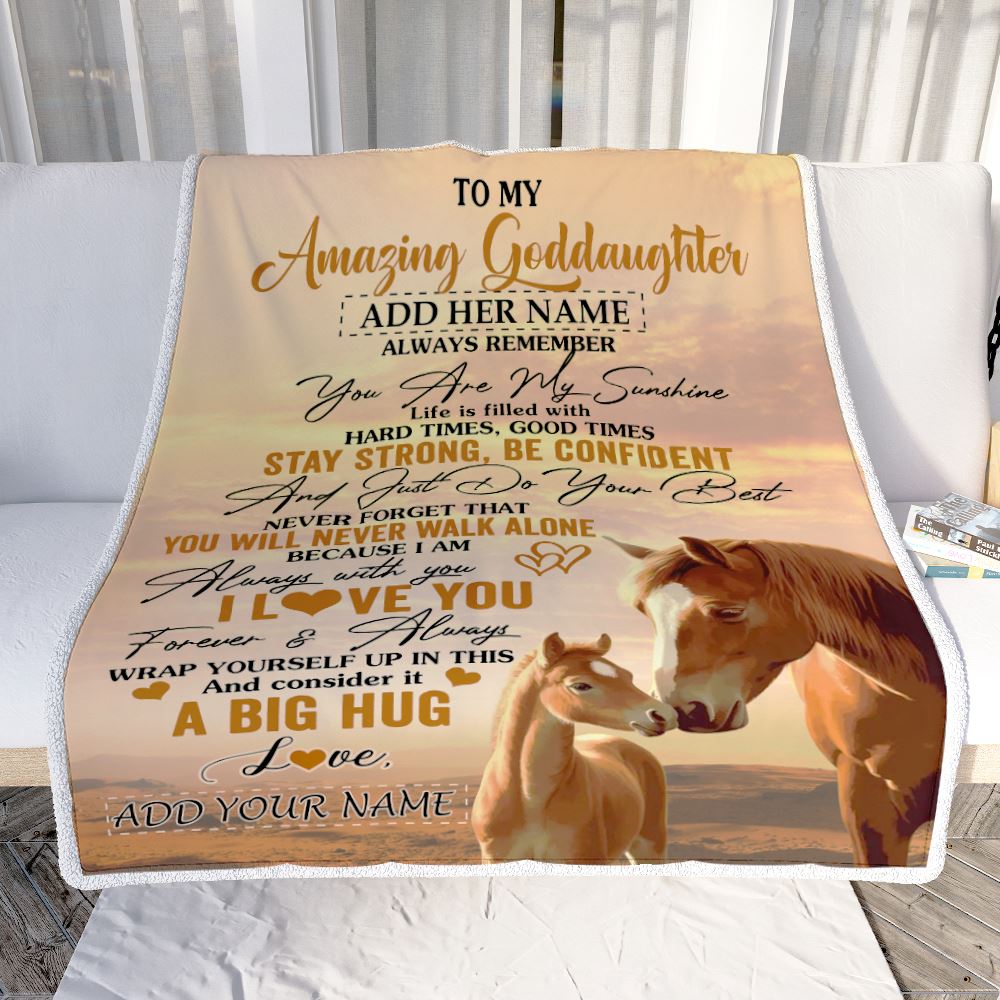 Personalized To My Amazing Goddaughter Horse Blanket From Godmother My Sunshine Goddaughter Birthday Gifts Graduation Christmas Customized Fleece Blanket | siriusteestore
