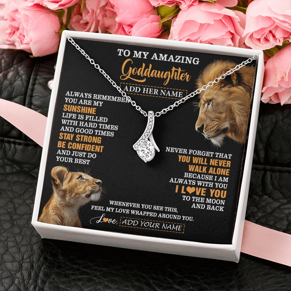Alluring Beauty Necklace 14K White Gold Finish | 2 | Personalized To My Amazing Goddaughter Necklace From Godfather Lion It A Big Hug Goddaughter Birthday Gifts Graduation Christmas Custom Gift Box Message Card | https://siriusteestore.