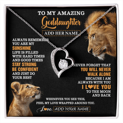 Forever Love Necklace 14K White Gold Finish | 1 | Personalized To My Amazing Goddaughter Necklace From Godfather Lion It A Big Hug Goddaughter Birthday Gifts Graduation Christmas Custom Gift Box Message Card | https://siriusteestore.