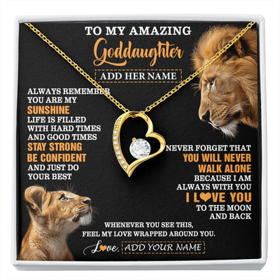 Forever Love Necklace 18K Yellow Gold Finish | 1 | Personalized To My Amazing Goddaughter Necklace From Godfather Lion It A Big Hug Goddaughter Birthday Gifts Graduation Christmas Custom Gift Box Message Card | https://siriusteestore.