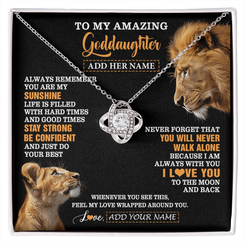 Love Knot Necklace 14K White Gold Finish | 1 | Personalized To My Amazing Goddaughter Necklace From Godfather Lion It A Big Hug Goddaughter Birthday Gifts Graduation Christmas Custom Gift Box Message Card | https://siriusteestore.