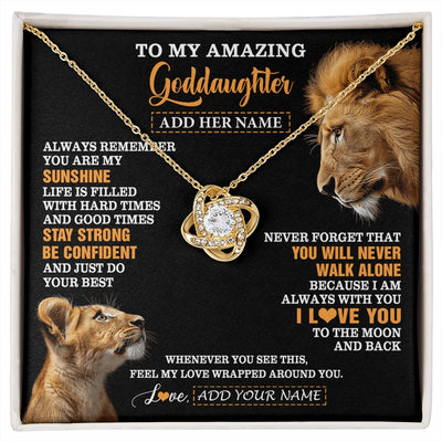 Love Knot Necklace 18K Yellow Gold Finish | 1 | Personalized To My Amazing Goddaughter Necklace From Godfather Lion It A Big Hug Goddaughter Birthday Gifts Graduation Christmas Custom Gift Box Message Card | https://siriusteestore.