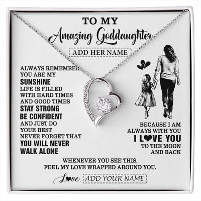Forever Love Necklace 14K White Gold Finish | 1 | Personalized To My Amazing Goddaughter Necklace From Godmother Aunt Woman It A Big Hug Goddaughter Birthday Gifts Graduation Christmas Gift Box Message Card | https://siriusteestore.