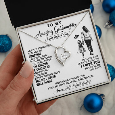 Forever Love Necklace 14K White Gold Finish | 2 | Personalized To My Amazing Goddaughter Necklace From Godmother Aunt Woman It A Big Hug Goddaughter Birthday Gifts Graduation Christmas Gift Box Message Card | https://siriusteestore.
