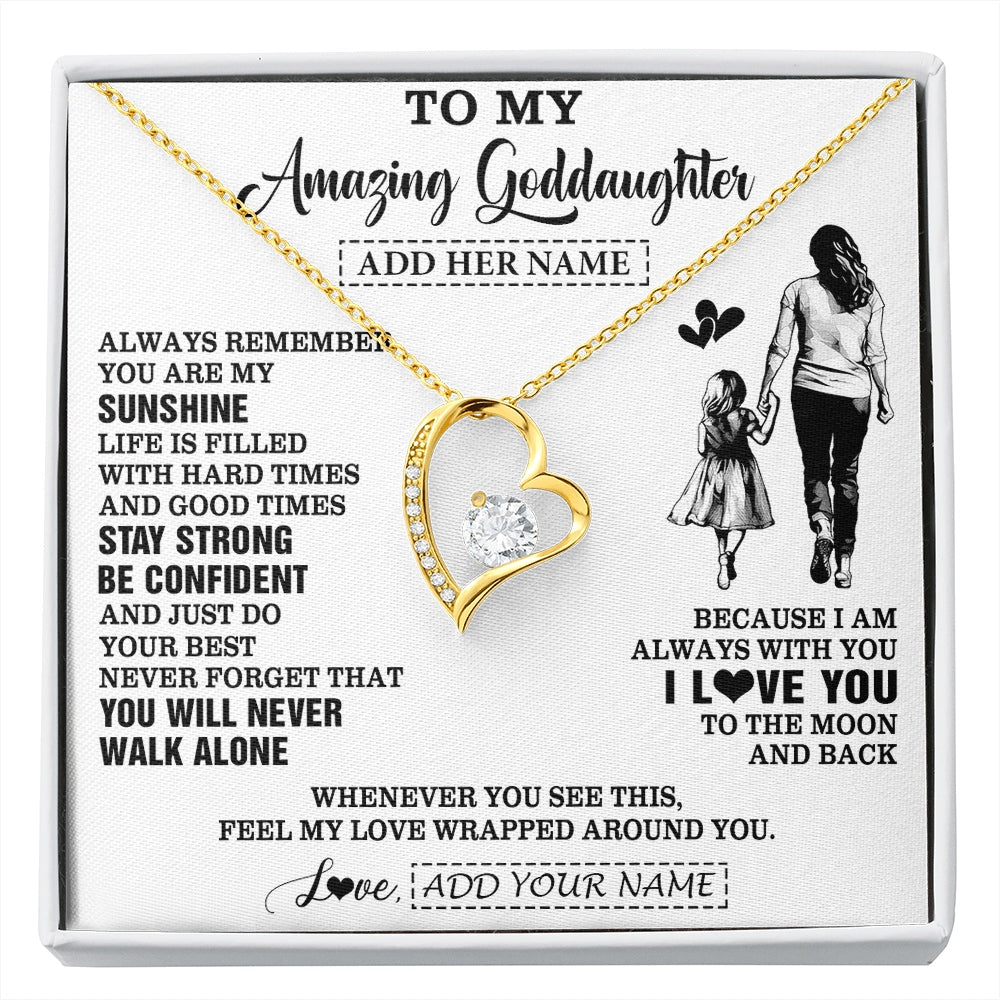 Forever Love Necklace 18K Yellow Gold Finish | 1 | Personalized To My Amazing Goddaughter Necklace From Godmother Aunt Woman It A Big Hug Goddaughter Birthday Gifts Graduation Christmas Gift Box Message Card | https://siriusteestore.