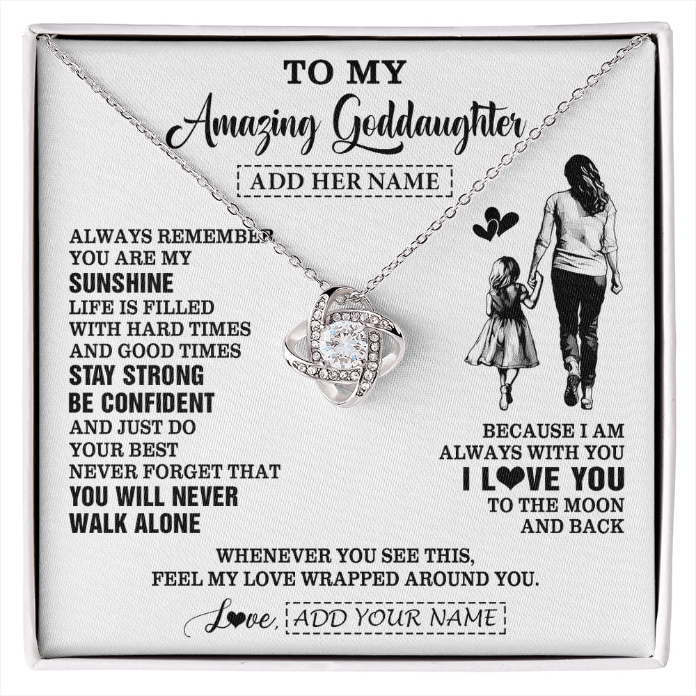 Love Knot Necklace 14K White Gold Finish | 1 | Personalized To My Amazing Goddaughter Necklace From Godmother Aunt Woman It A Big Hug Goddaughter Birthday Gifts Graduation Christmas Gift Box Message Card | https://siriusteestore.