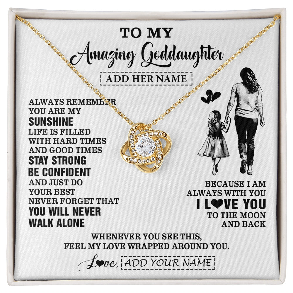 Love Knot Necklace 18K Yellow Gold Finish | 1 | Personalized To My Amazing Goddaughter Necklace From Godmother Aunt Woman It A Big Hug Goddaughter Birthday Gifts Graduation Christmas Gift Box Message Card | https://siriusteestore.
