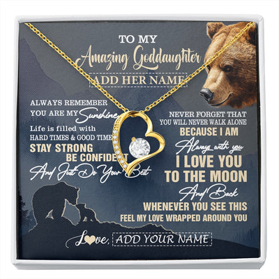 Forever Love Necklace 18K Yellow Gold Finish | 1 | Personalized To My Amazing Goddaughter Necklace From Godmother Bear It A Big Hug Goddaughter Birthday Gifts Graduation Christmas Custom Gift Box Message Card | https://siriusteestore.