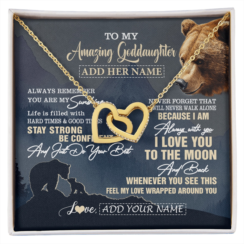 Interlocking Hearts Necklace 18K Yellow Gold Finish | 1 | Personalized To My Amazing Goddaughter Necklace From Godmother Bear It A Big Hug Goddaughter Birthday Gifts Graduation Christmas Custom Gift Box Message Card | https://siriusteestore.