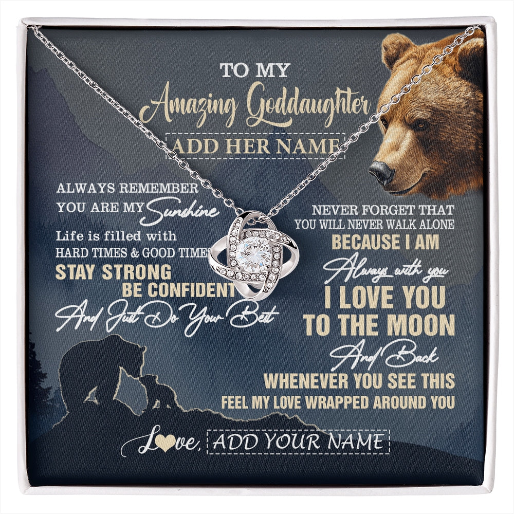 Love Knot Necklace 14K White Gold Finish | 1 | Personalized To My Amazing Goddaughter Necklace From Godmother Bear It A Big Hug Goddaughter Birthday Gifts Graduation Christmas Custom Gift Box Message Card | https://siriusteestore.