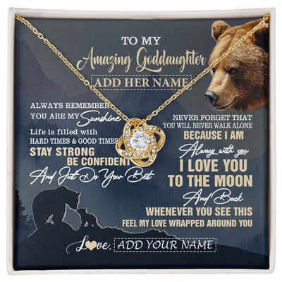 Love Knot Necklace 18K Yellow Gold Finish | 1 | Personalized To My Amazing Goddaughter Necklace From Godmother Bear It A Big Hug Goddaughter Birthday Gifts Graduation Christmas Custom Gift Box Message Card | https://siriusteestore.