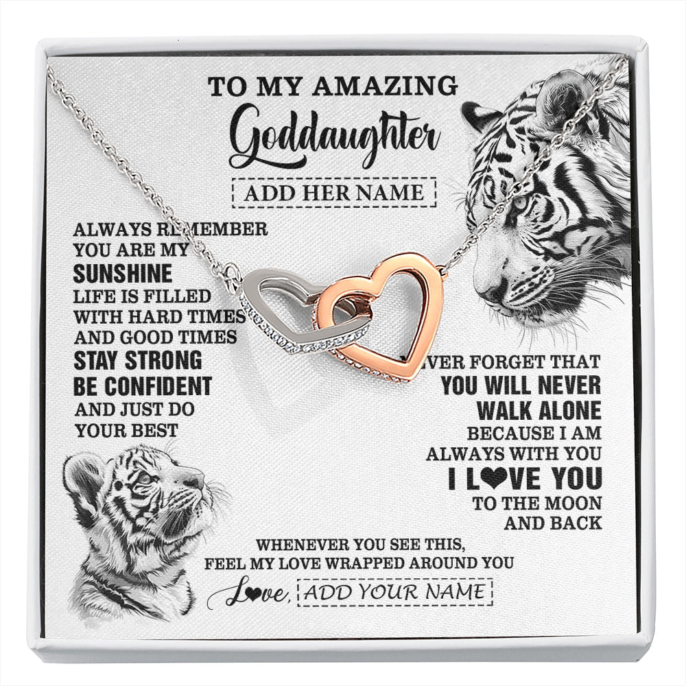 Interlocking Hearts Necklace Stainless Steel & Rose Gold Finish | 1 | Personalized To My Amazing Goddaughter Necklace From Godmother Godfather White Tiger It A Big Hug Goddaughter Birthday Gifts Christmas Gift Box Message Card | https://siriusteestore.