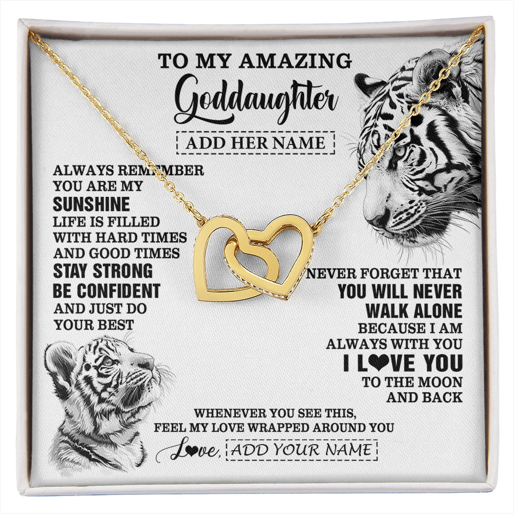 Interlocking Hearts Necklace 18K Yellow Gold Finish | 1 | Personalized To My Amazing Goddaughter Necklace From Godmother Godfather White Tiger It A Big Hug Goddaughter Birthday Gifts Christmas Gift Box Message Card | https://siriusteestore.